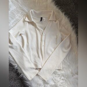 Cute Ribbed Button-Front Sweater Cardigan - Cream